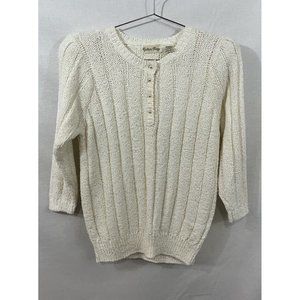 Colter Bay Women's Small Cream 3/4 Sleeve Cream Sweater with Pearl buttons